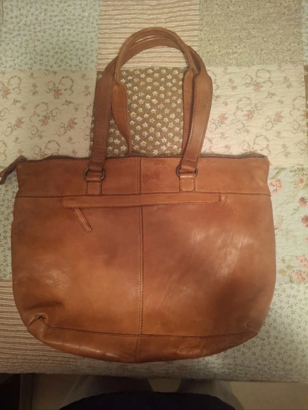 Tan Leather Woven-Accent Womens Computer Or Tote Bag